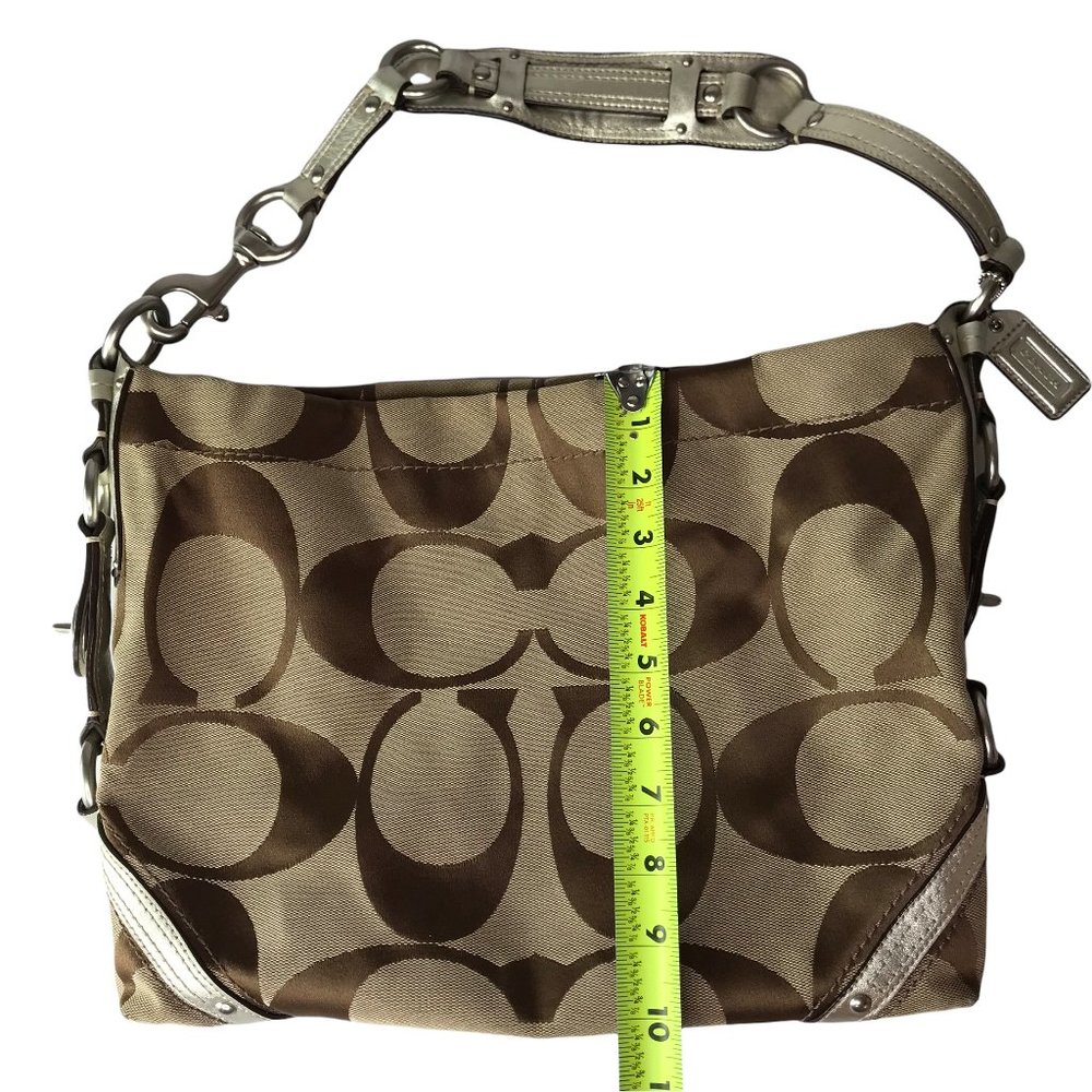 COACH Carly Signature Hobo Shoulder Bag Silver Metallic Hardware, Genuine